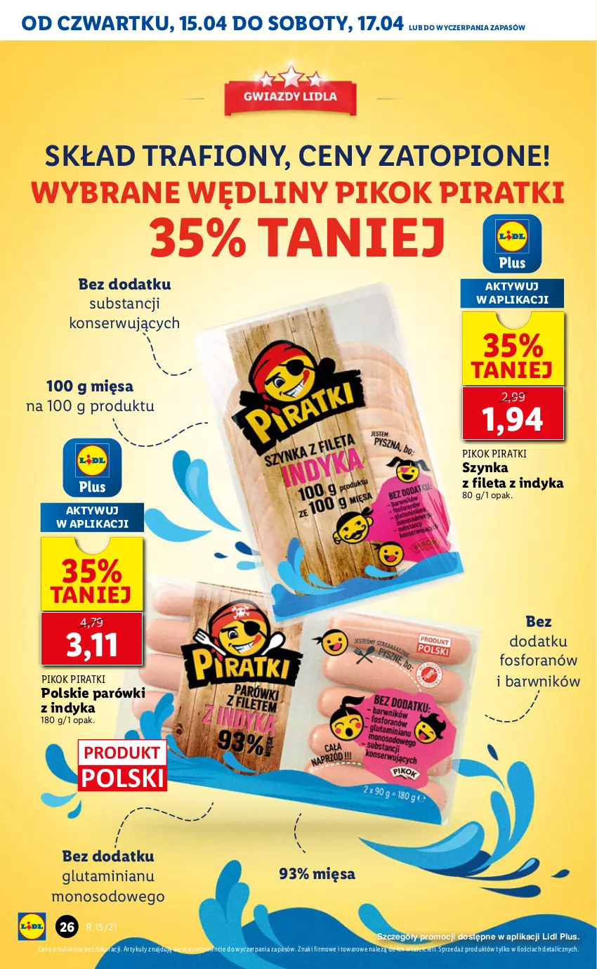 Gazetka promocyjna Lidl - GAZETKA - ważna 15.04 do 17.04.2021 - strona 26 - produkty: Parówki, Parówki z indyka, PIKOK, Ser, Szynka, Top