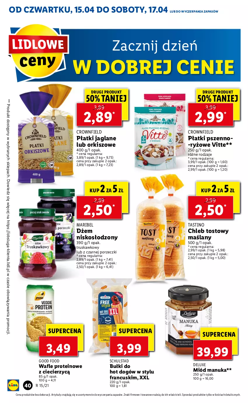 Gazetka promocyjna Lidl - GAZETKA - ważna 15.04 do 17.04.2021 - strona 40 - produkty: Bułki do hot dogów, Chleb, Chleb tostowy, Dżem, Hot dog, Miód, Por, Ryż