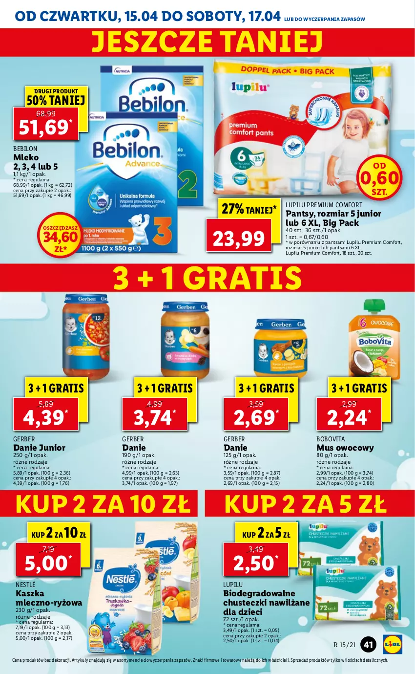 Gazetka promocyjna Lidl - GAZETKA - ważna 15.04 do 17.04.2021 - strona 41 - produkty: BoboVita, Chusteczki, Dzieci, Gerber, Gra, Mleko, Mus, Nestlé, Por, Ryż