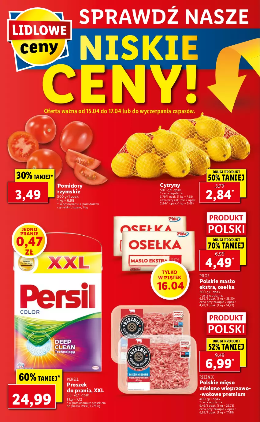 Gazetka promocyjna Lidl - GAZETKA - ważna 15.04 do 17.04.2021 - strona 48 - produkty: Cytryny, Masło, Mięso, Mięso mielone, Persil, Pilos, Pomidory, Por, Proszek do prania