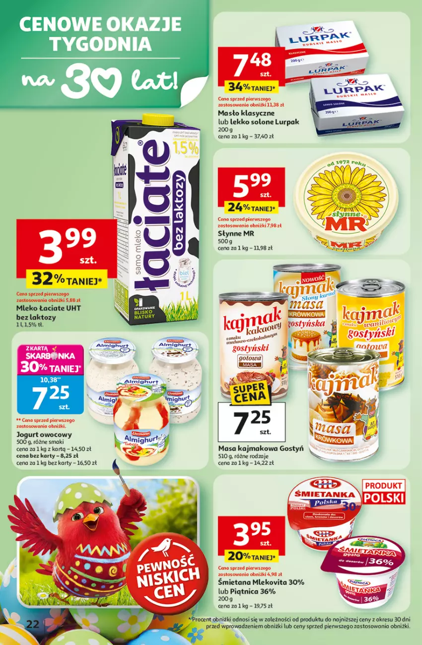 Gazetka promocyjna Auchan - 30 Lat Hipermarket - ważna 31.03 do 04.04.2026 - strona 22 - produkty: Jogurt, Jogurt owocowy, Lurpak, Masło, Mleko, Mlekovita, Piątnica, Słynne