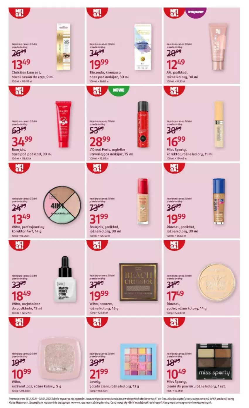 Gazetka promocyjna Rossmann - ważna 17.12.2024 do 02.01.2025 - strona 14 - produkty: Bielenda, Bourjois, Bronzer, Fa, Laur, Lovely, Makijaż, Miss Sporty, Paleta, Podkład, Por, Puder, Rama, Rozświetlacz, Rum, Ser, Serum, Sport, Wibo