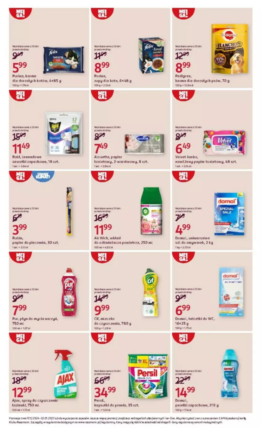 Gazetka promocyjna Rossmann - ważna 17.12.2024 do 02.01.2025 - strona 4 - produkty: Air Wick, Ajax, Alouette, Cif, Do mycia naczyń, Fa, Kapsułki do prania, Miecz, Nawilżany papier, Papier, Papier do pieczenia, Papier toaletowy, Perełki zapachowe, Persil, Piec, Płyn do mycia, Płyn do mycia naczyń, Pur, Sól, Spray do czyszczenia, Tablet, Velvet