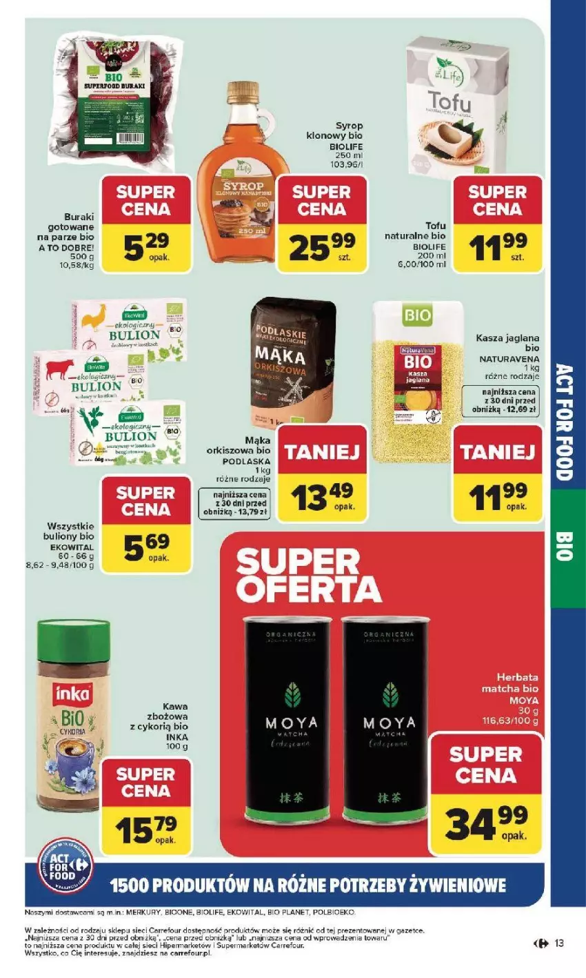 Gazetka promocyjna Carrefour - Gazetka Na różne potrzeby żywieniowe - ważna 05.01 do 17.01.2026 - strona 13 - produkty: Bulion, Buraki, Inka, Kasza, Kasza jaglana, Kawa, LANA, Lion, Mąka, Syrop, Tofu