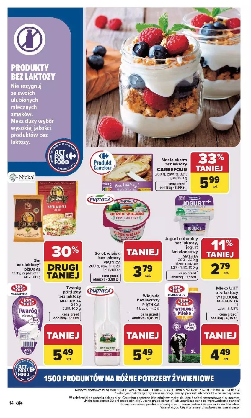 Gazetka promocyjna Carrefour - Gazetka Na różne potrzeby żywieniowe - ważna 05.01 do 17.01.2026 - strona 14 - produkty: Fa, Jogurt, Jogurt naturalny, Mleko, Mlekovita, Piątnica, Ser, Serek, Serek wiejski