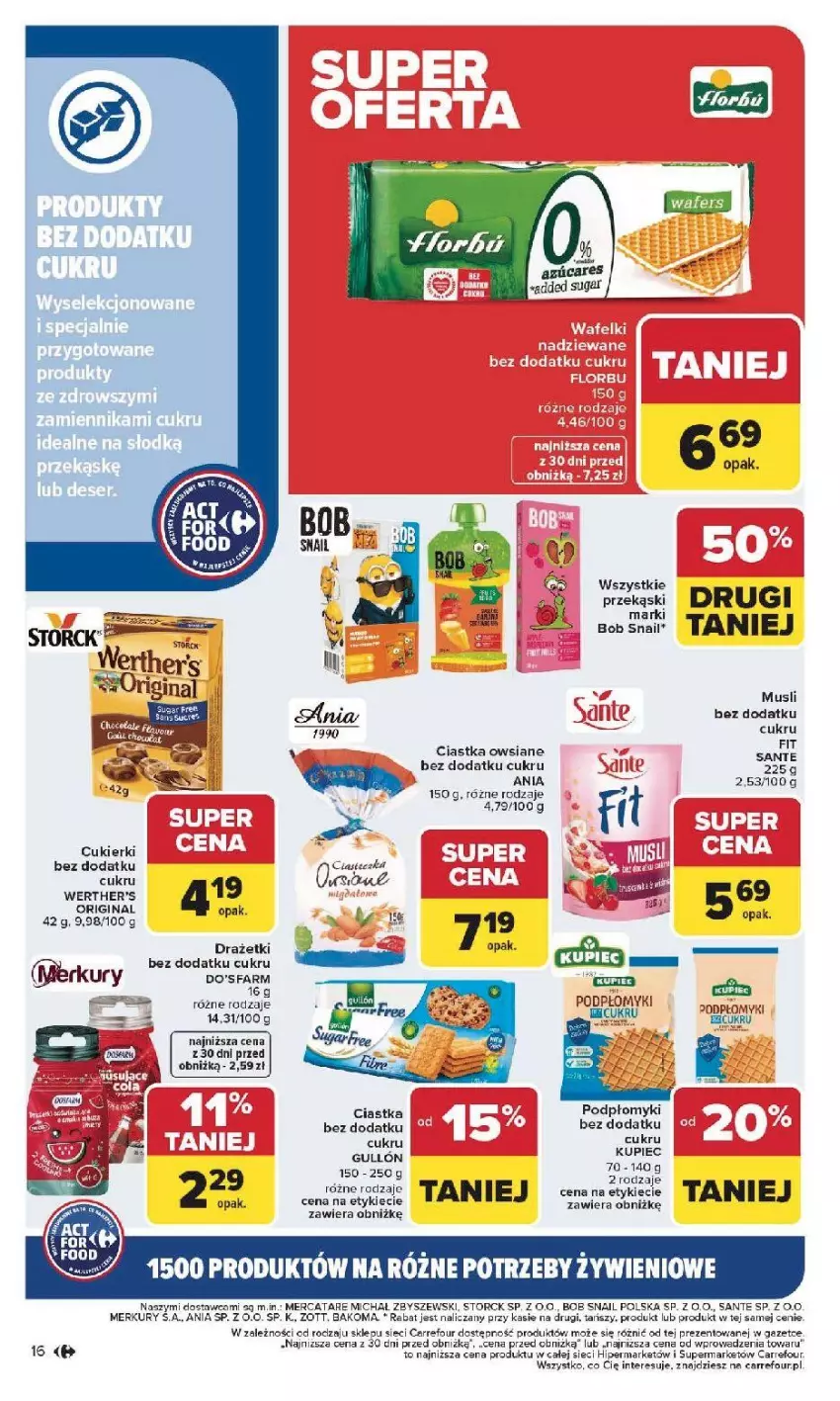 Gazetka promocyjna Carrefour - Gazetka Na różne potrzeby żywieniowe - ważna 05.01 do 17.01.2026 - strona 16 - produkty: Bakoma, Ciastka, Ciastka owsiane, Cukier, Cukierki, Gin, Kupiec, Mus, Piec, Sante, Zott