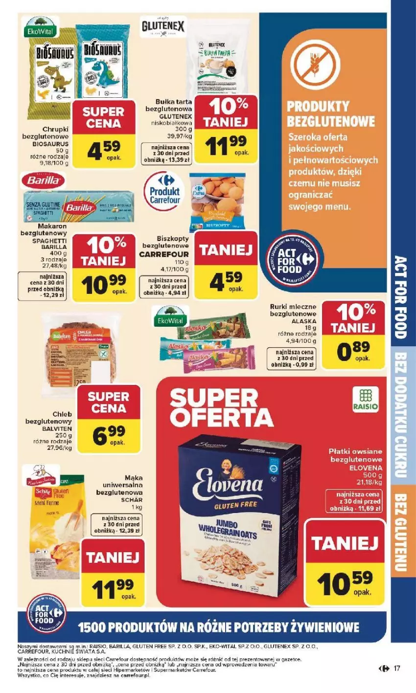 Gazetka promocyjna Carrefour - Gazetka Na różne potrzeby żywieniowe - ważna 05.01 do 17.01.2026 - strona 17 - produkty: Barilla, Bułka, Bułka tarta, Chleb, Chrupki, Fa, Mąka, Rurki, Tarta, Tenex