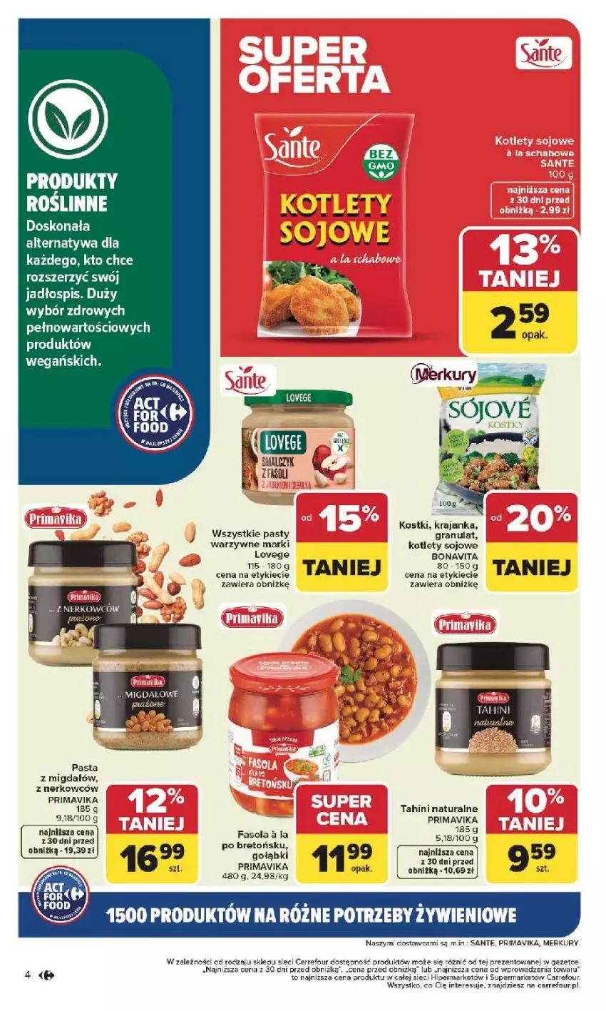 Gazetka promocyjna Carrefour - Gazetka Na różne potrzeby żywieniowe - ważna 05.01 do 17.01.2026 - strona 4 - produkty: Fa, Fasola, Gin, Gra, Kotlet, Prima, Primavika, Sante