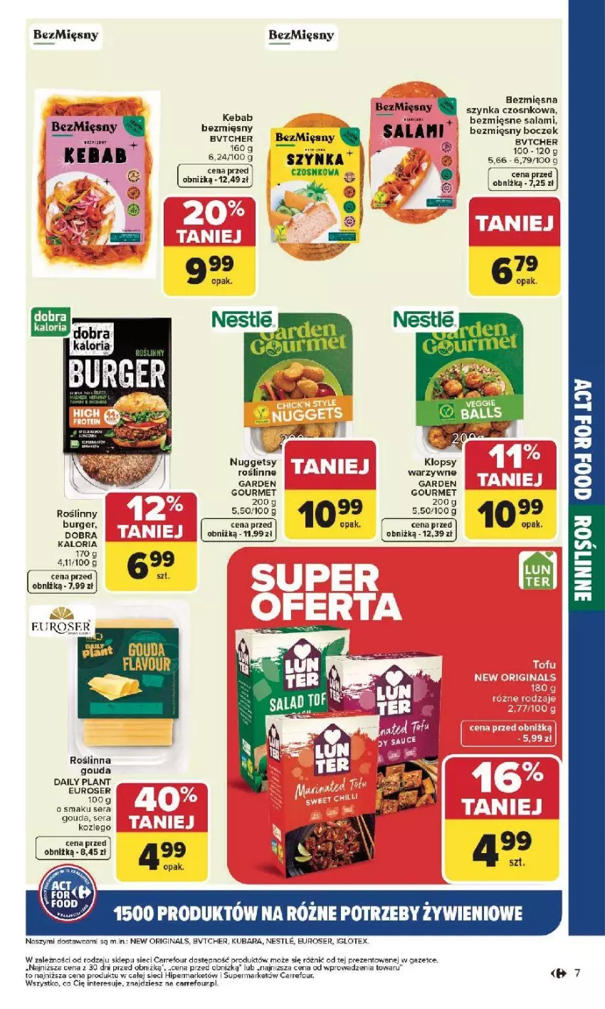 Gazetka promocyjna Carrefour - Gazetka Na różne potrzeby żywieniowe - ważna 05.01 do 17.01.2026 - strona 7 - produkty: Boczek, Burger, Fa, Gin, Gouda, Kebab, Roślinny burger, Salami, Ser, Szynka