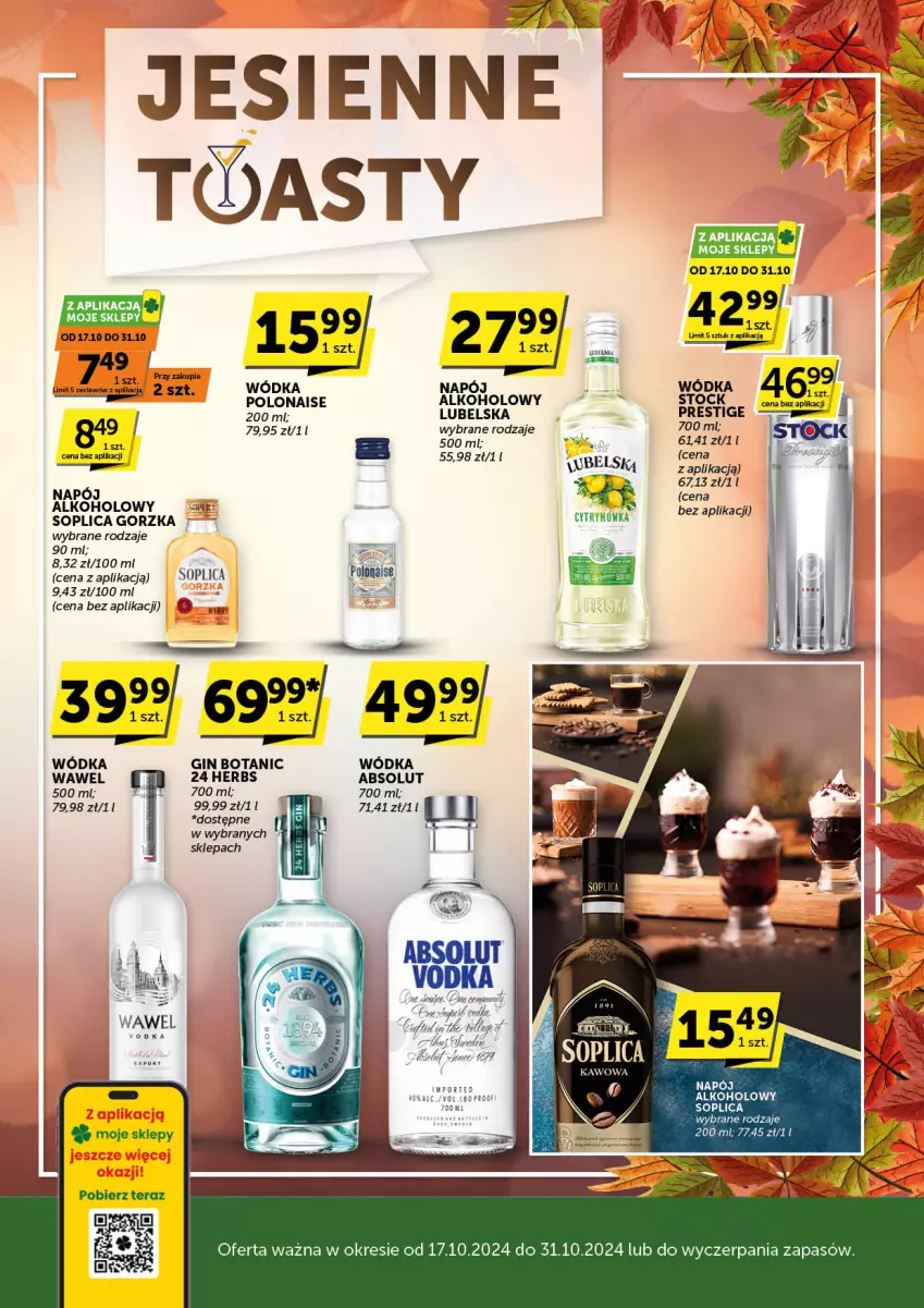 Gazetka promocyjna ABC - ważna 17.10 do 30.10.2024 - strona 1 - produkty: Absolut, Fa, Gin, Napój, Por, Soplica, Stock, Wawel, Wódka