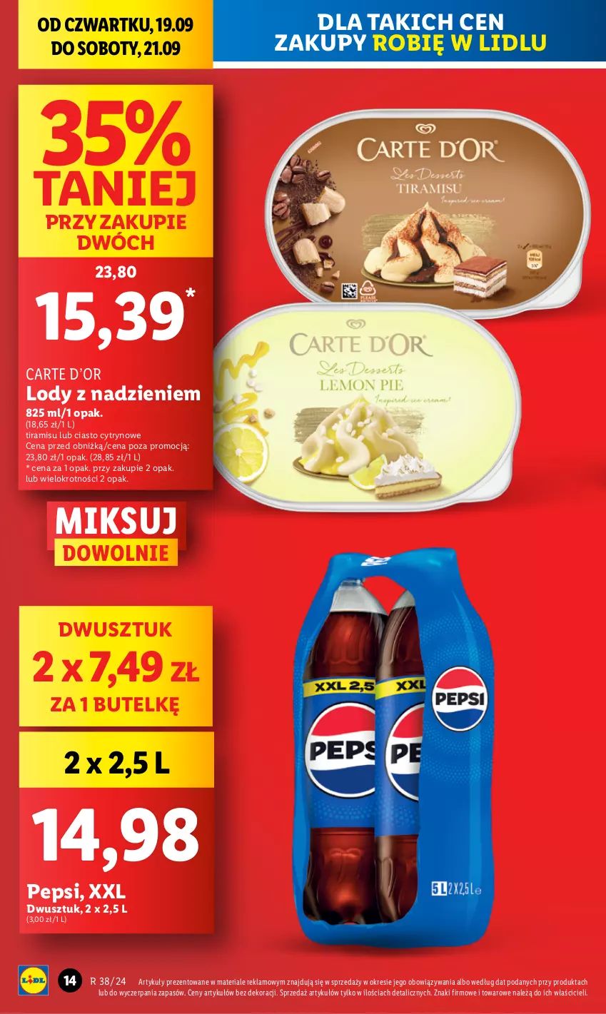 Gazetka promocyjna Lidl - GAZETKA - ważna 19.09 do 21.09.2024 - strona 14 - produkty: Lody, Pepsi