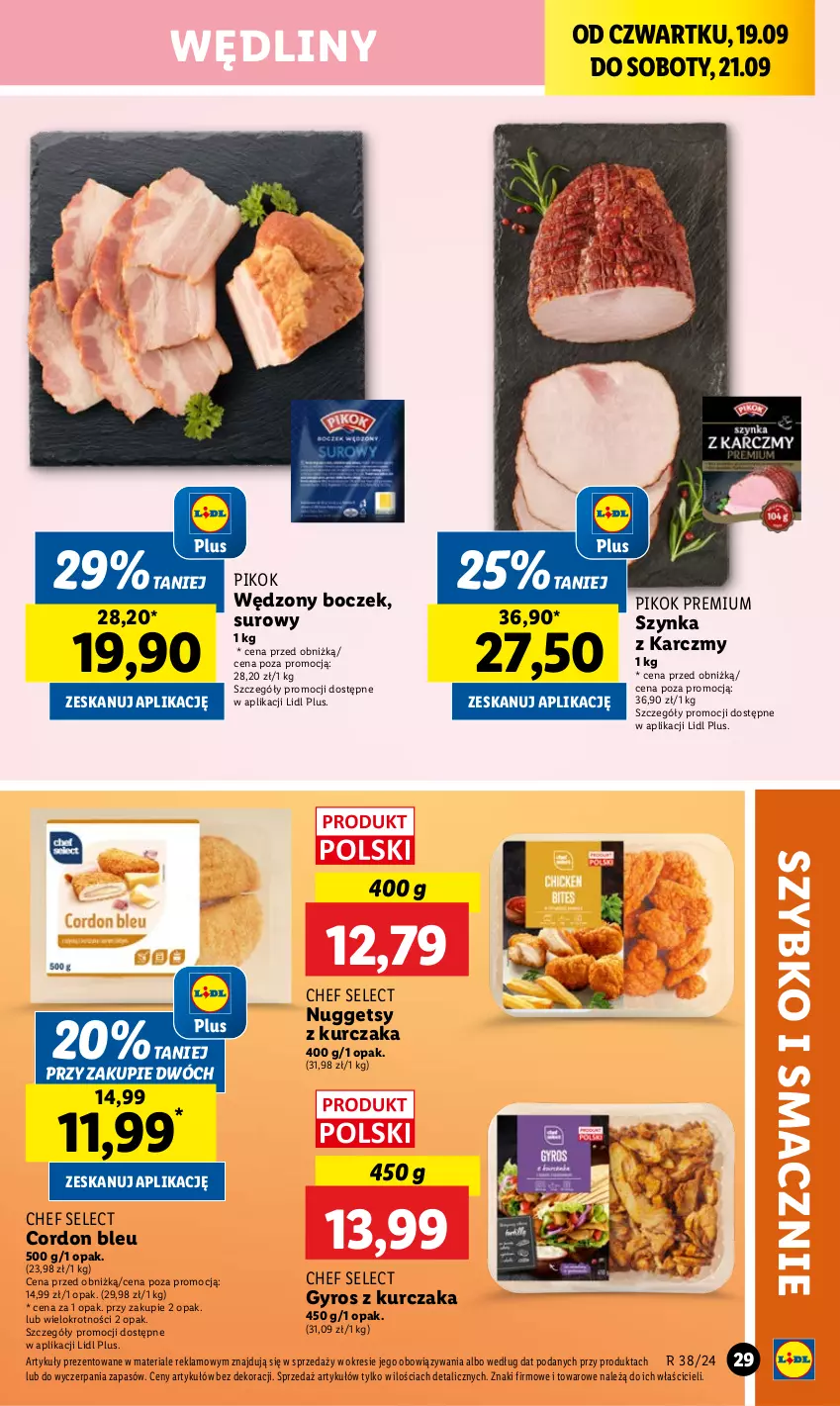 Gazetka promocyjna Lidl - GAZETKA - ważna 19.09 do 21.09.2024 - strona 31 - produkty: Boczek, Cordon Bleu, Gyros, Kurczak, PIKOK, Szynka