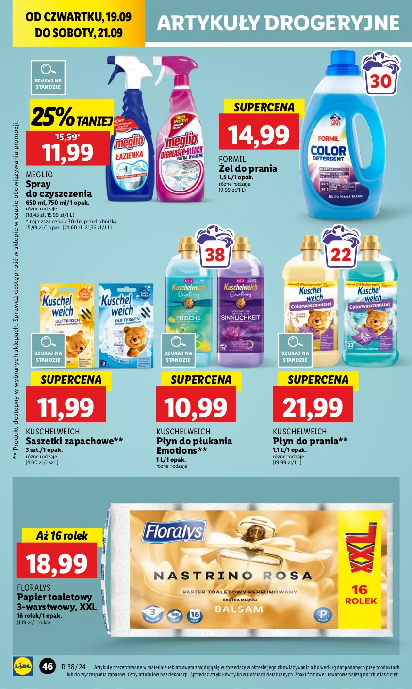 Gazetka promocyjna Lidl - GAZETKA - ważna 19.09 do 21.09.2024 - strona 50 - produkty: Flora, Papier, Papier toaletowy, Płyn do płukania, Płyn do prania, Spray do czyszczenia