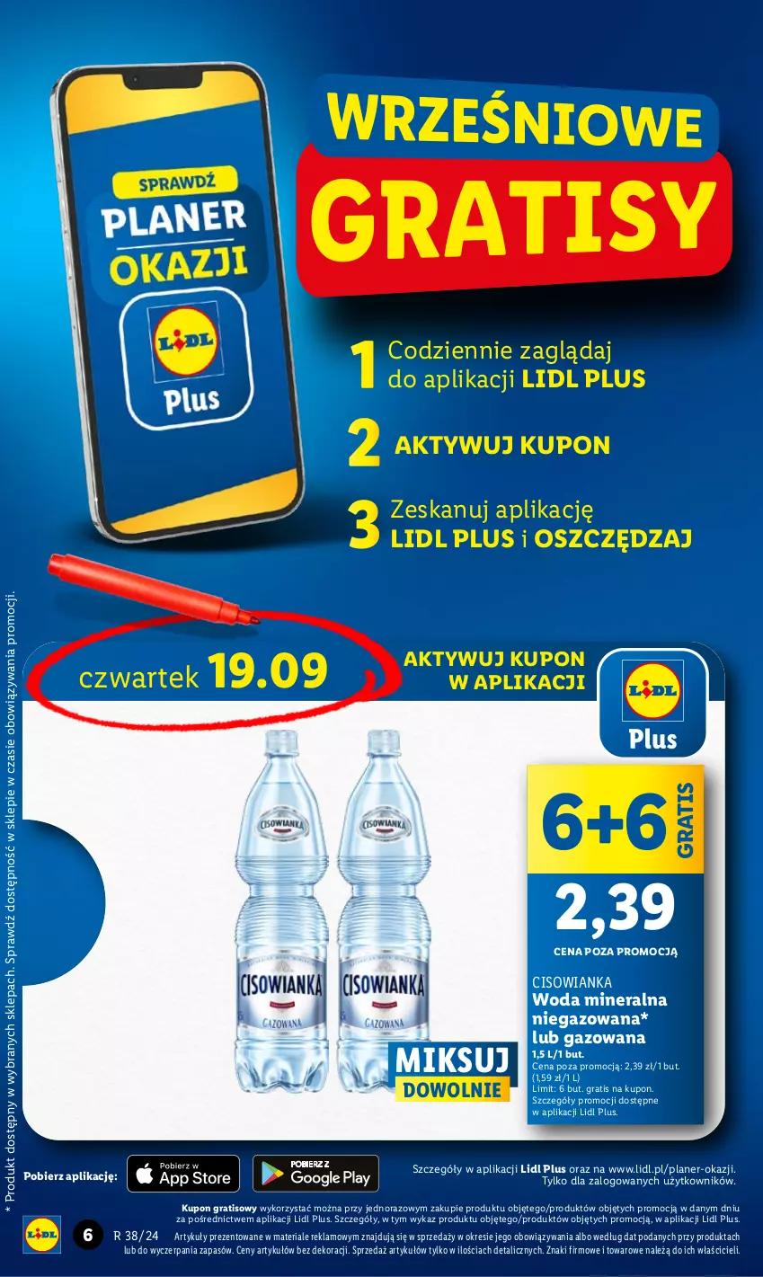 Gazetka promocyjna Lidl - GAZETKA - ważna 19.09 do 21.09.2024 - strona 6 - produkty: Cisowianka, Gra, Woda, Woda mineralna