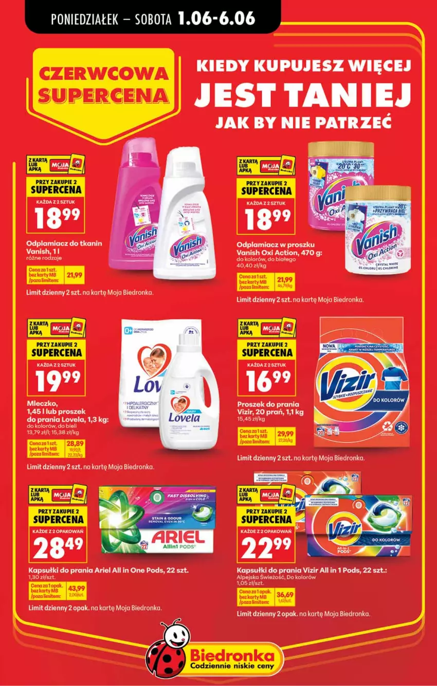 Gazetka promocyjna Biedronka - Gazetka - ważna 01.06 do 08.06.2026 - strona 1 - produkty: Ariel, Kapsułki do prania, LG, Lovela, Odplamiacz, Vanish, Vizir