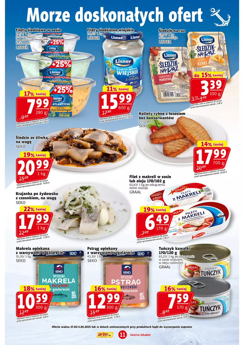 Gazetka promocyjna Prim Market - ważna 27.02 do 05.03.2025 - strona 11 - produkty: Filet z makreli, Gala, Gra, Graal, Kawa, Kotlet, Olej, SEKO, Ser, Sos, Tuńczyk, Warzywa