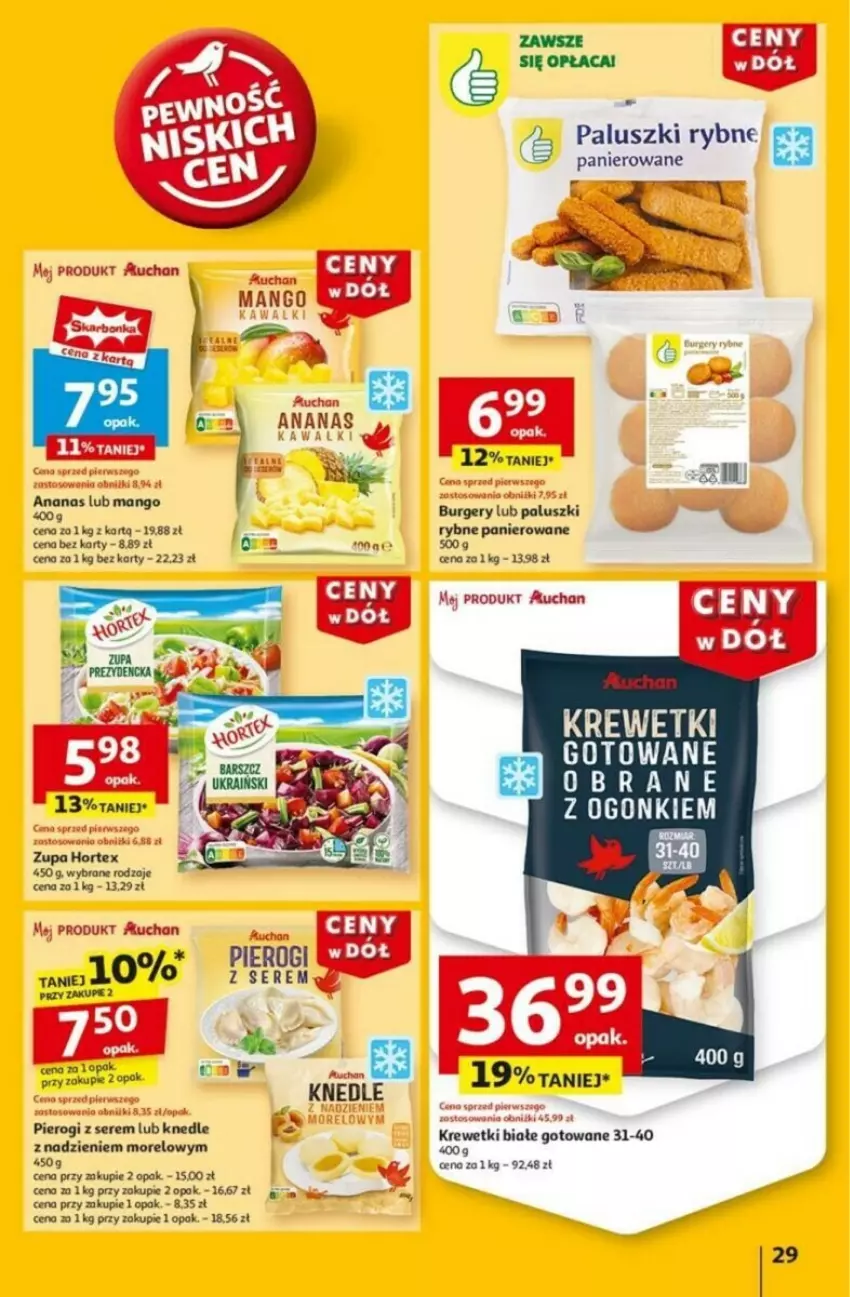 Gazetka promocyjna Auchan - ważna 16.01 do 21.01.2025 - strona 25 - produkty: Ananas, Burger, Hortex, Knedle, Krewetki, LANA, Mango, Paluszki rybne, Pierogi, Ser, Zupa