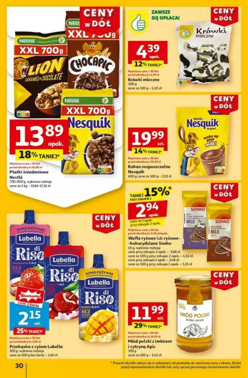 Gazetka promocyjna Auchan - ważna 16.01 do 21.01.2025 - strona 26 - produkty: Bell, Bella, Danio, Imbir, Kakao, Krówki mleczne, Lubella, Miód, Nesquik, Ryż, Sonko, Wafle