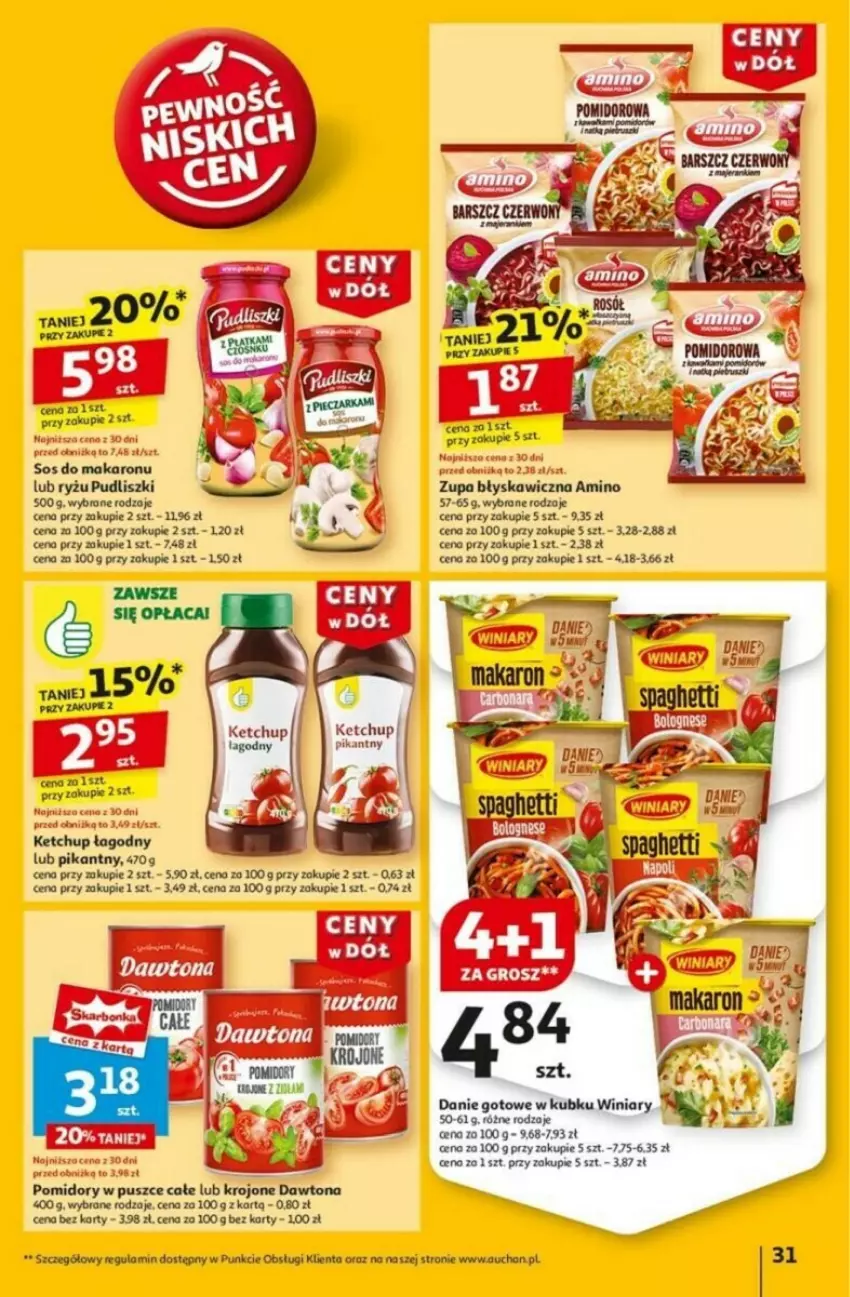 Gazetka promocyjna Auchan - ważna 16.01 do 21.01.2025 - strona 27 - produkty: Danie gotowe, Fa, Ketchup, Makaron, Pomidory, Pudliszki, Ryż, Sos, Sos do makaronu, Winiary, Zupa