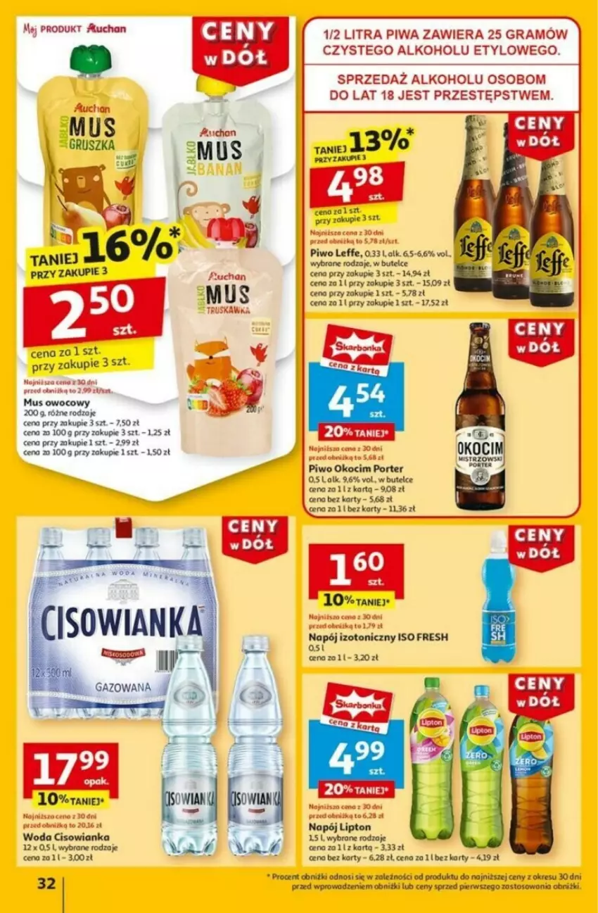 Gazetka promocyjna Auchan - ważna 16.01 do 21.01.2025 - strona 28 - produkty: Cisowianka, Fa, Gra, Koc, Lipton, Mus, Napój, Napój izotoniczny, Okocim, Piwa, Piwo, Por, Woda