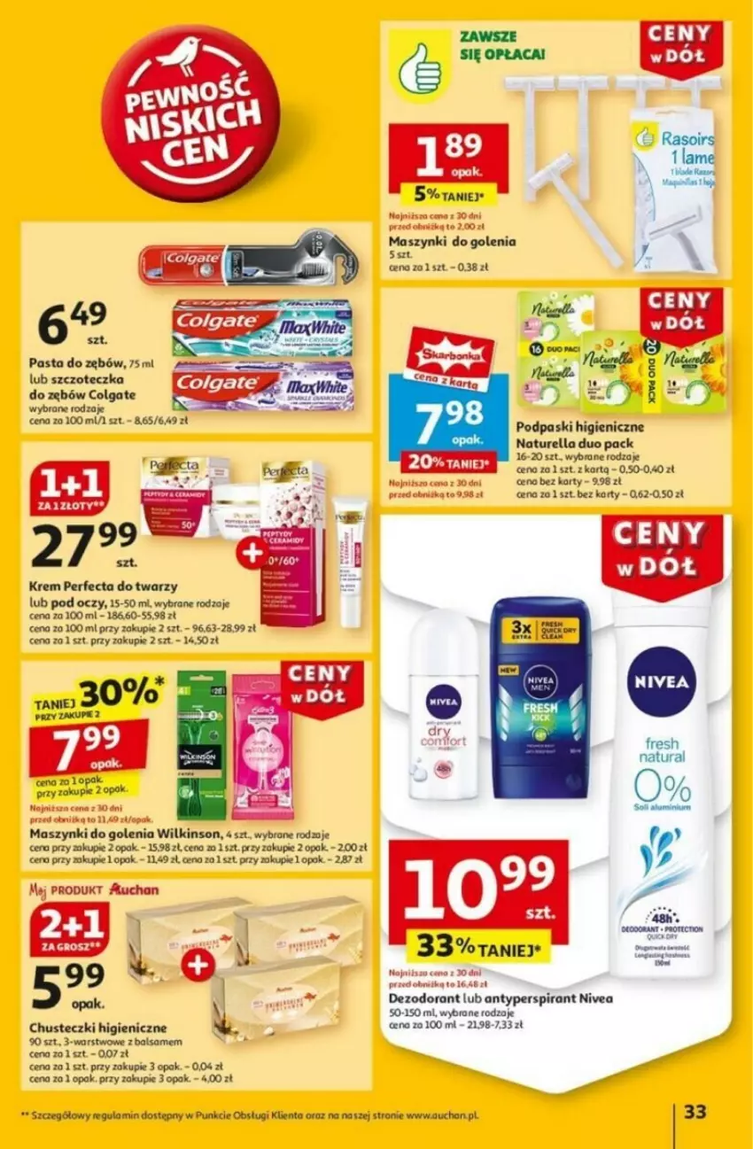 Gazetka promocyjna Auchan - ważna 16.01 do 21.01.2025 - strona 29 - produkty: Antyperspirant, Chusteczki, Colgate, Dezodorant, LG, Naturell, Naturella, Nivea, Perfecta, Podpaski, Szczoteczka, Szczoteczka do zębów, Tera