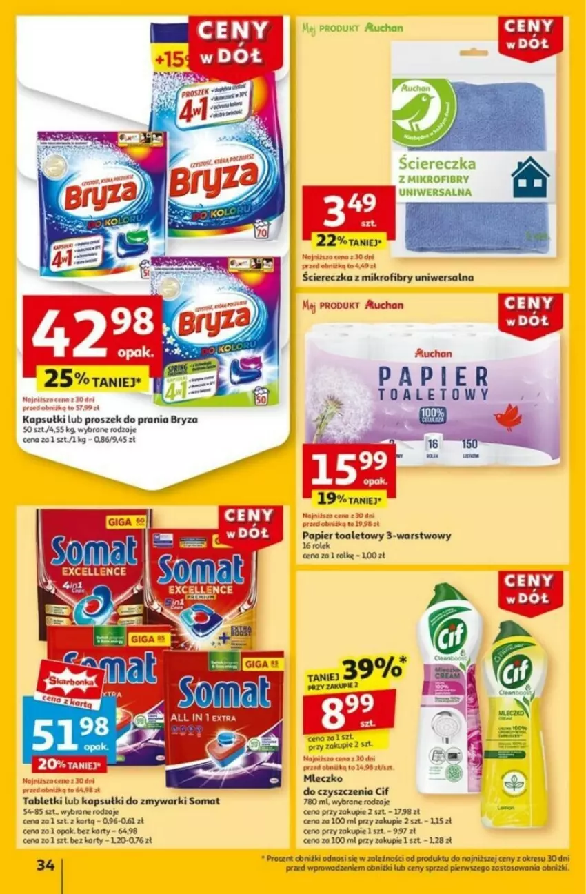 Gazetka promocyjna Auchan - ważna 16.01 do 21.01.2025 - strona 30 - produkty: Bryza, Cif, Mleczko, Papier, Papier toaletowy, Proszek do prania, Somat, Tablet, Zmywarki