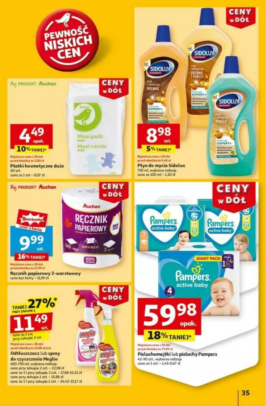 Gazetka promocyjna Auchan - ważna 16.01 do 21.01.2025 - strona 31 - produkty: Fa, Majtki, Odtłuszczacz, Pampers, Papier, Pieluchomajtki, Pieluchy, Płatki kosmetyczne, Płyn do mycia, Ręcznik, Sidolux, Spray do czyszczenia