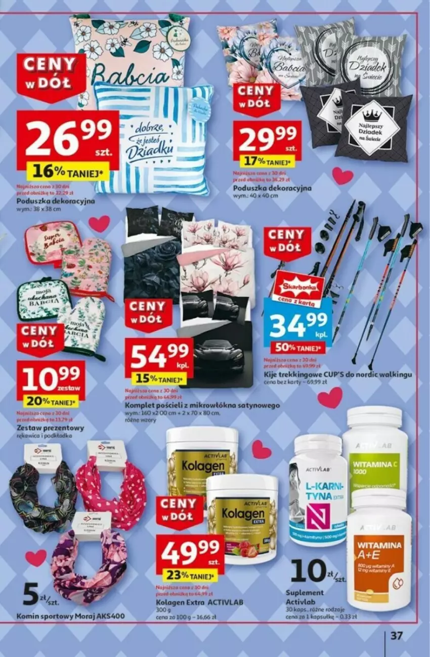 Gazetka promocyjna Auchan - ważna 16.01 do 21.01.2025 - strona 33 - produkty: Kije, Kolagen, Komplet pościeli, Podkład, Podkładka, Poduszka, Poduszka dekoracyjna, Por, Pościel, Sport, Zestaw prezentowy