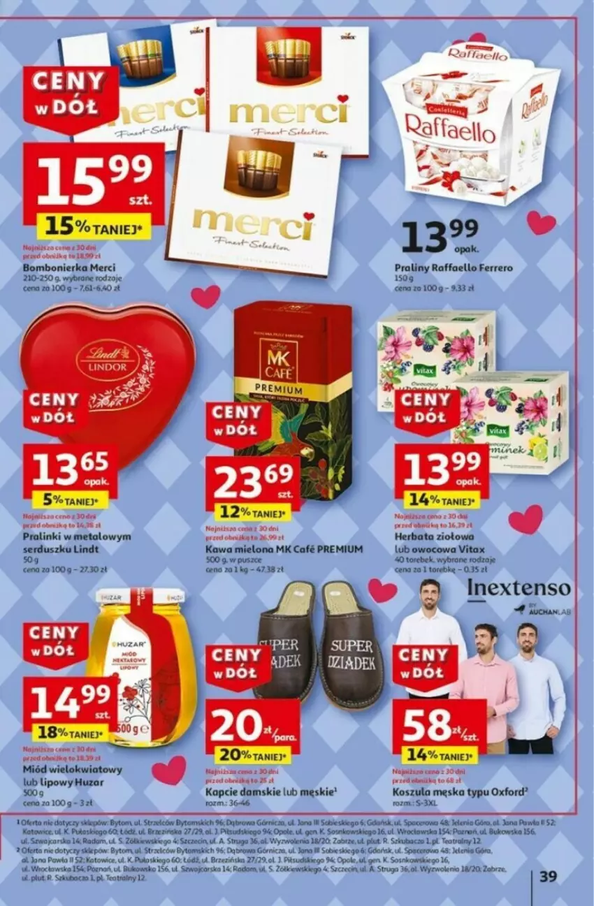 Gazetka promocyjna Auchan - ważna 16.01 do 21.01.2025 - strona 36 - produkty: Acer, Cars, Fa, Ferrero, Herbata, Kapcie, Kawa, Kawa mielona, Kosz, Koszula, Lindt, Merci, Miód, Praliny, Raffaello, Ser, Tran, Vitax