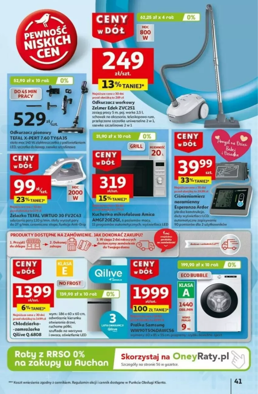 Gazetka promocyjna Auchan - ważna 16.01 do 21.01.2025 - strona 44 - produkty: Amica, Ciśnieniomierz, Drzwi, Fa, Gra, Grill, Kosz, Kuchenka mikrofalowa, Odkurzacz, Orka, Owoce, Pralka, Rura, Samsung, Ser, Szczotka, Tefal, Teleskop, Top, Virtu, Warzywa, Zamrażarka, Zelmer