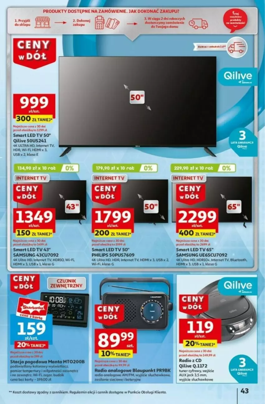 Gazetka promocyjna Auchan - ważna 16.01 do 21.01.2025 - strona 47 - produkty: BIC, Budzik, Czujnik zewnętrzny, Kosz, LED TV, LG, Manta, Mop, Philips, Samsung, Stacja pogodowa, Zegar