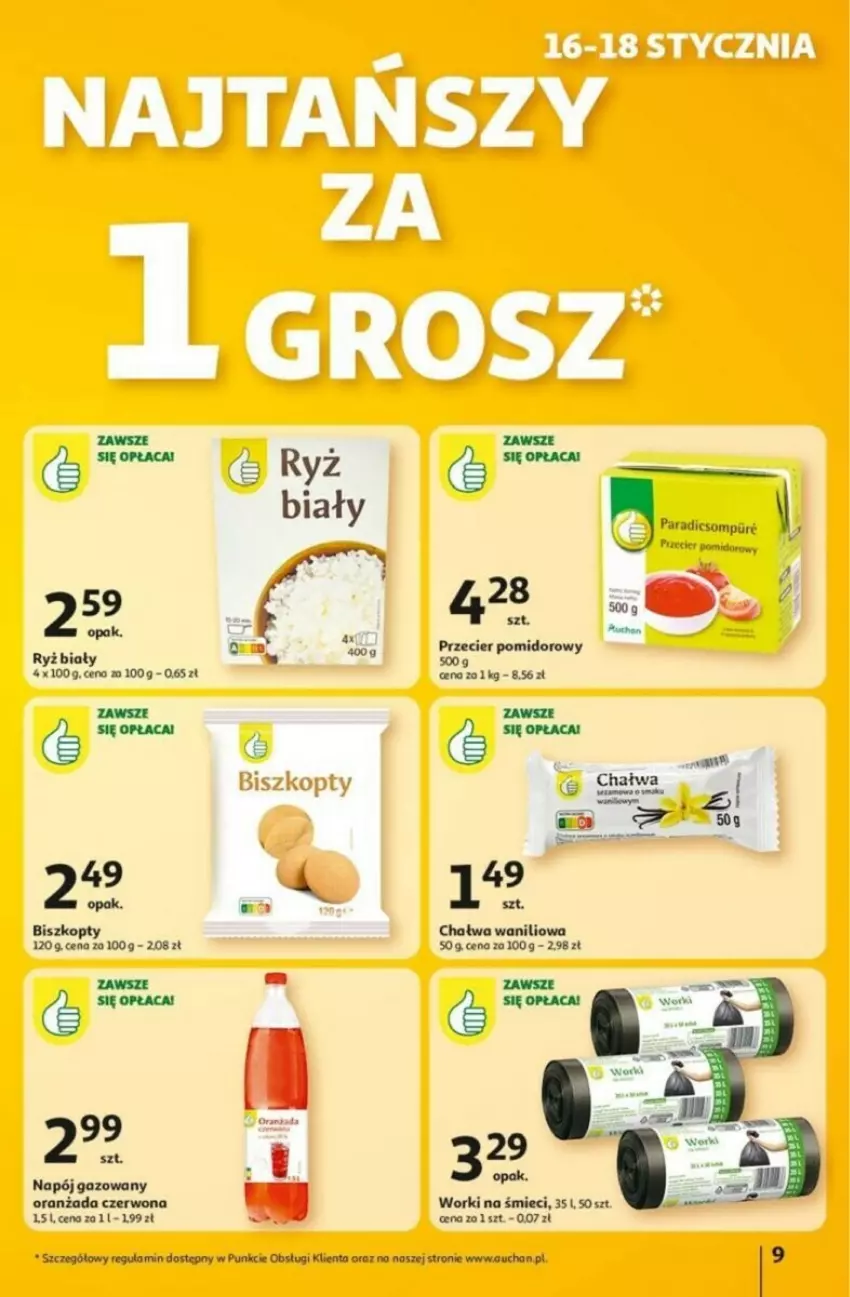 Gazetka promocyjna Auchan - ważna 16.01 do 21.01.2025 - strona 64 - produkty: Biszkopty, LG, Napój, Napój gazowany, Oranżada, Ryż, Ryż biały, Worki na śmiec, Worki na śmieci