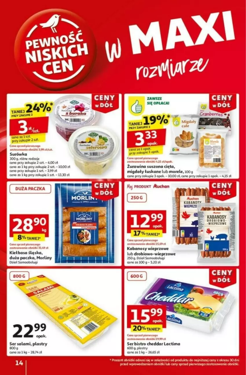 Gazetka promocyjna Auchan - ważna 16.01 do 21.01.2025 - strona 8 - produkty: Kabanos, Kiełbasa, Kiełbasa śląska, Migdały, Migdały łuskane, Morliny, Salami, Ser, Ser salami, Surówka