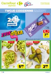 Gazetka promocyjna Carrefour - Gazetka Express - Gazetka - ważna od 10.10 do 10.10.2022 - strona 1 - produkty: Gra, Kosz, Gruszki, Winogrona, Czekolada, Wino, Milka, Fa