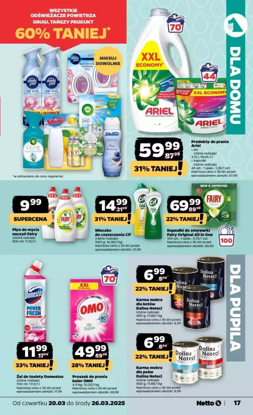 Gazetka promocyjna Netto - ważna 20.03 do 26.03.2025 - strona 11 - produkty: Ariel, Domestos, Fa, Fairy, Gin, Karma mokra dla kotów, Proszek do prania