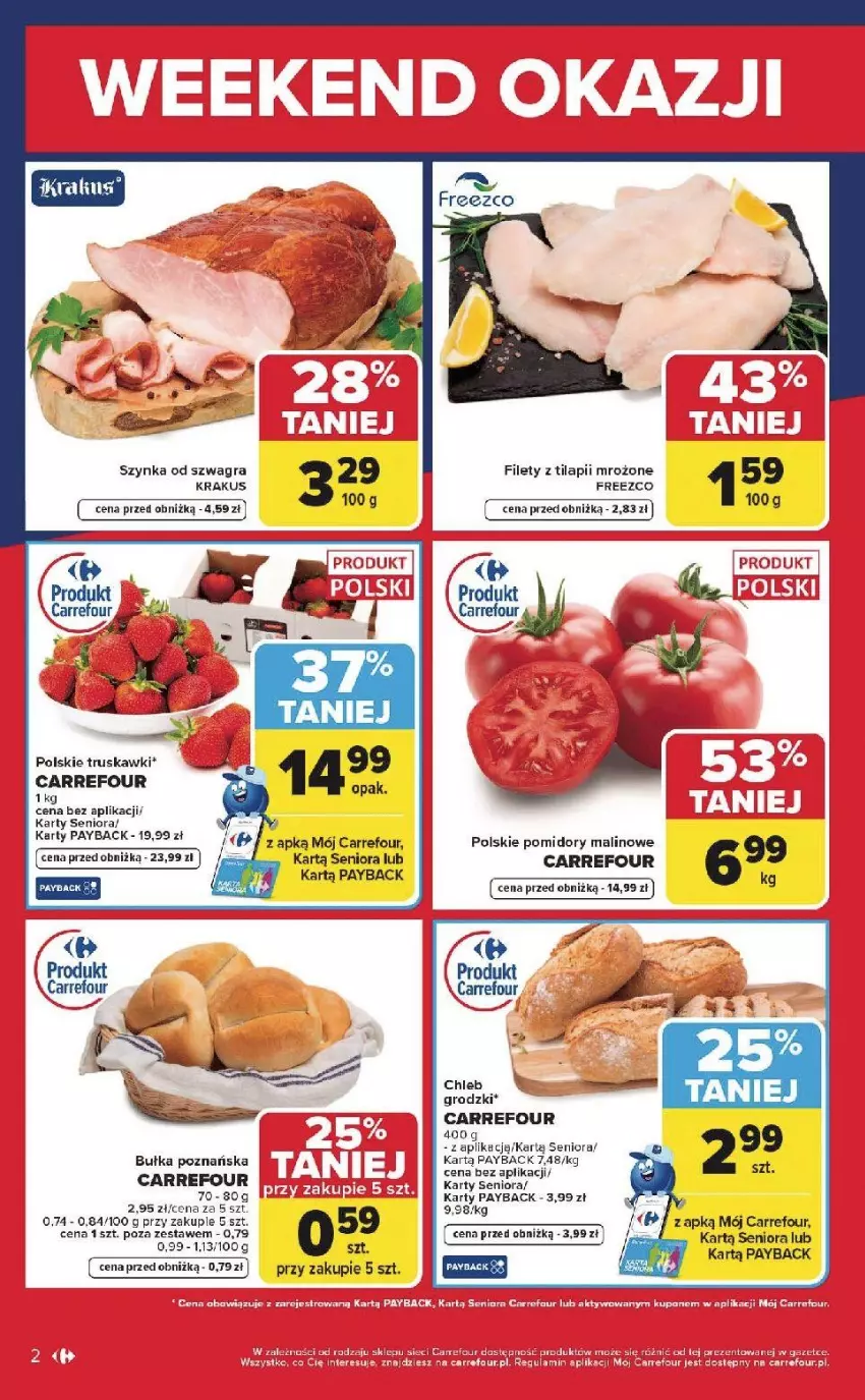 Gazetka promocyjna Carrefour - Gazetka Weekend okazji już od środy! - ważna 03.06 do 06.06.2026 - strona 2 - produkty: Bułka, Chleb, Fa, Gra, Krakus, Pomidory, Szynka, Truskawki