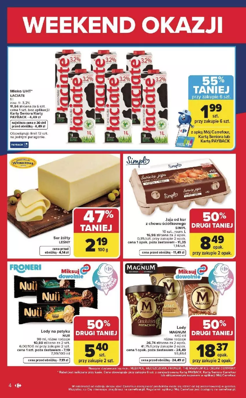 Gazetka promocyjna Carrefour - Gazetka Weekend okazji już od środy! - ważna 03.06 do 06.06.2026 - strona 4 - produkty: Fa, Jaja, Koc, Lody, Mleko, PAESE, Por, Ser