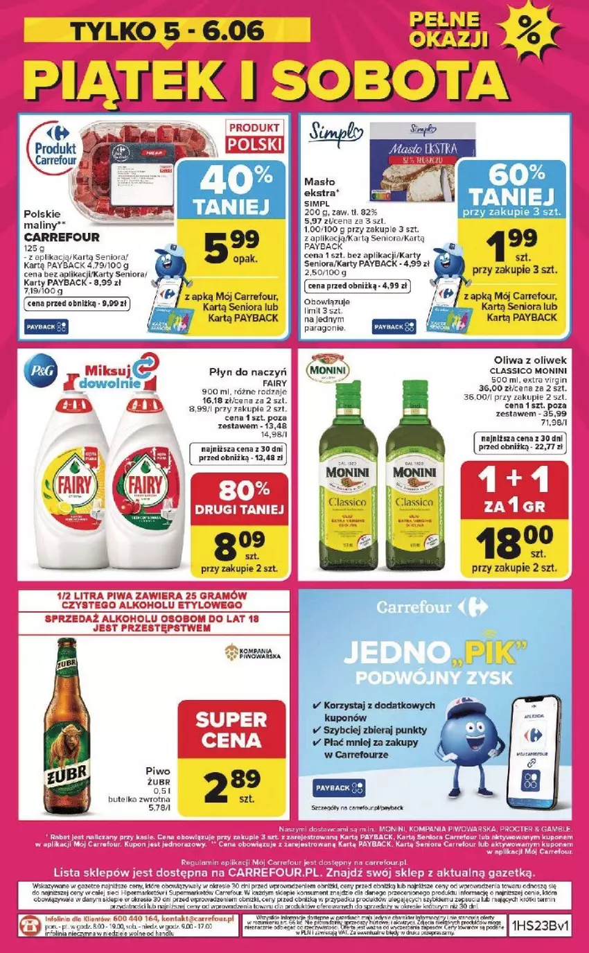 Gazetka promocyjna Carrefour - Gazetka Weekend okazji już od środy! - ważna 03.06 do 06.06.2026 - strona 8 - produkty: Fa, Fairy, Gin, Gra, Maliny, Masło, Monini, Oliwa, Oliwa z oliwek, Piwa, Piwo, Taca, Wino