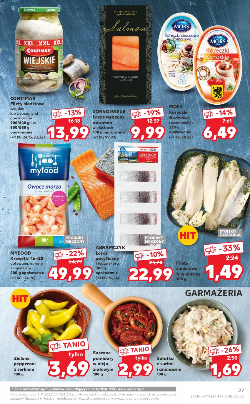 Gazetka promocyjna Kaufland - OFERTA TYGODNIA - ważna 07.04 do 12.04.2022 - strona 27 - produkty: Ananas, Koreczki śledziowe, Krewetki, Olej, Pomidory, Sałat, Sałatka, Ser, Surimi, Suszone pomidory