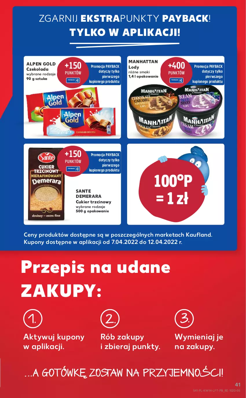 Gazetka promocyjna Kaufland - OFERTA TYGODNIA - ważna 07.04 do 12.04.2022 - strona 41 - produkty: Cukier, Cukier trzcinowy, Czekolada, Lody, Sante