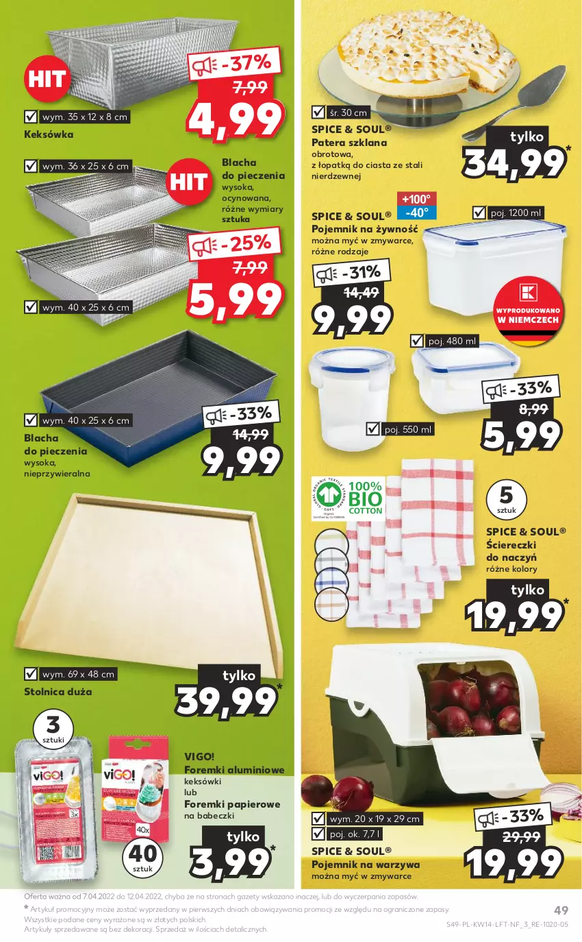 Gazetka promocyjna Kaufland - OFERTA TYGODNIA - ważna 07.04 do 12.04.2022 - strona 49 - produkty: Babeczki, Blacha do pieczenia, Foremki, Gra, Keksówka, LANA, Papier, Piec, Pojemnik, Sok, Stolnica, Tera, Warzywa