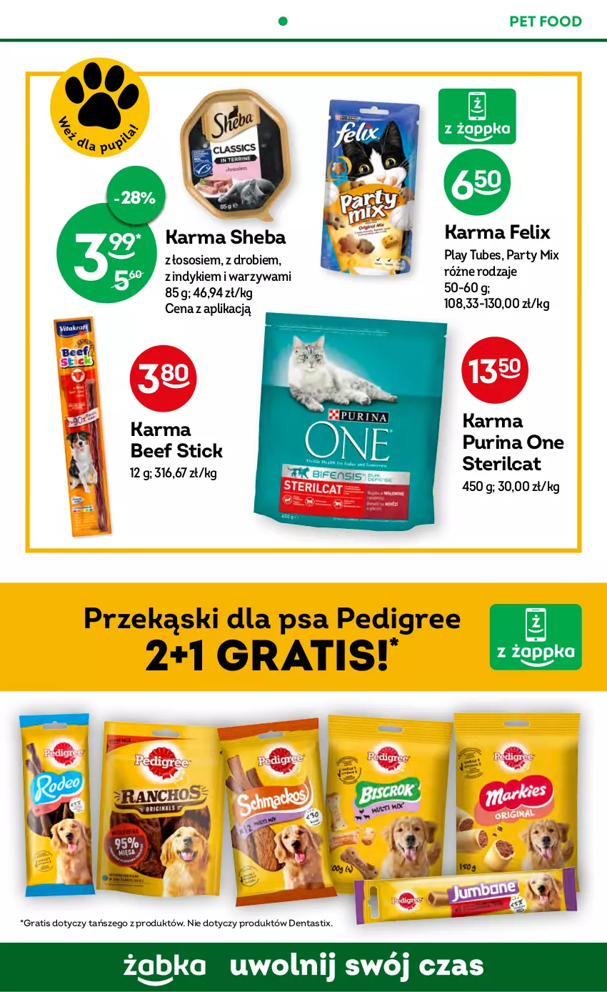 Gazetka promocyjna Żabka - ważna 16.11 do 22.11.2022 - strona 42 - produkty: Felix, Gra, Pedigree, Przekąski dla psa, Pur, Purina, Sheba, Sos, Warzywa