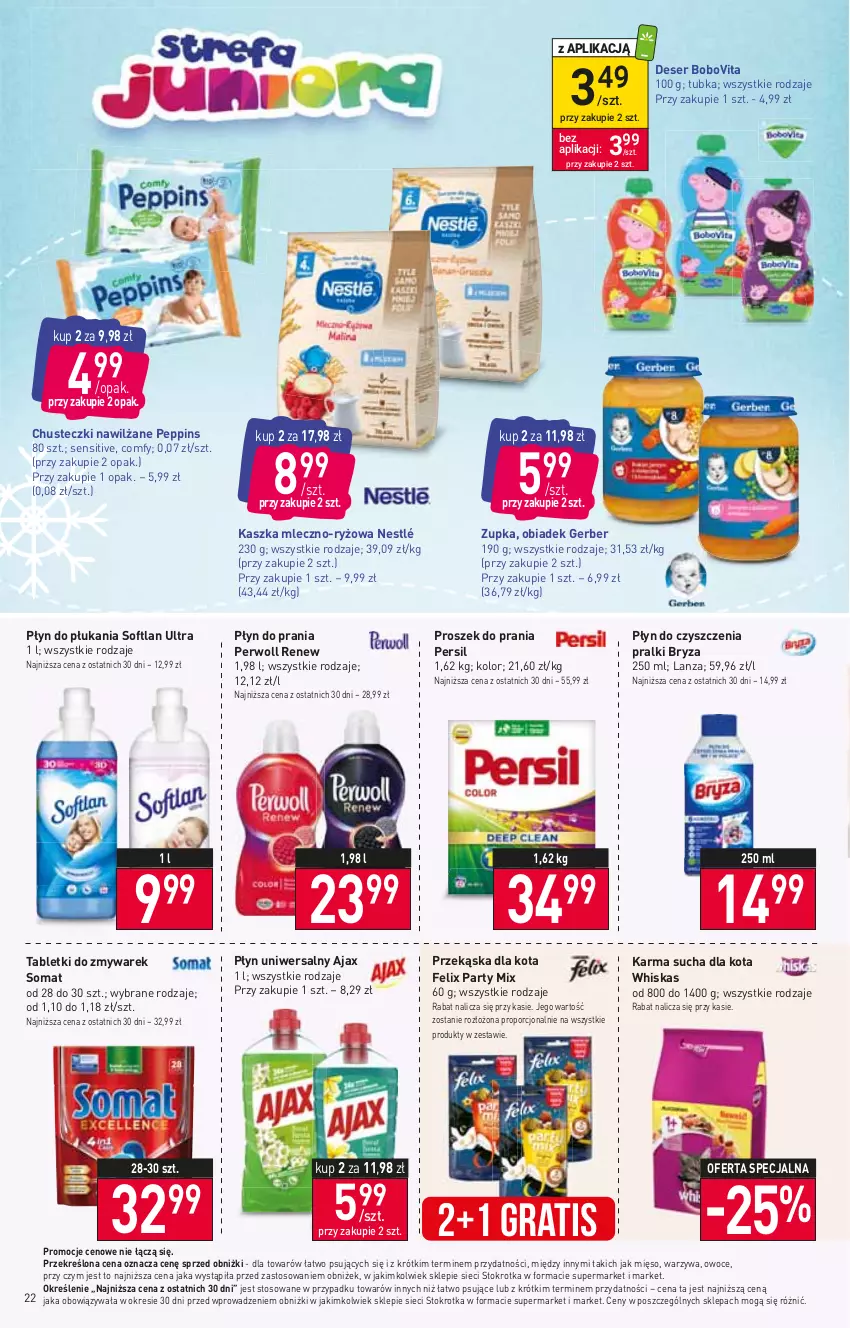 Gazetka promocyjna Stokrotka - Supermarket - ważna 16.11 do 22.11.2023 - strona 24 - produkty: Ajax, BoboVita, Bryza, Chusteczki, Deser, Felix, Gerber, Gra, Mięso, Nestlé, Owoce, Persil, Perwoll, Płyn do płukania, Płyn do prania, Por, Pralki, Proszek do prania, Ryż, Ser, Somat, Tablet, Warzywa, Whiskas