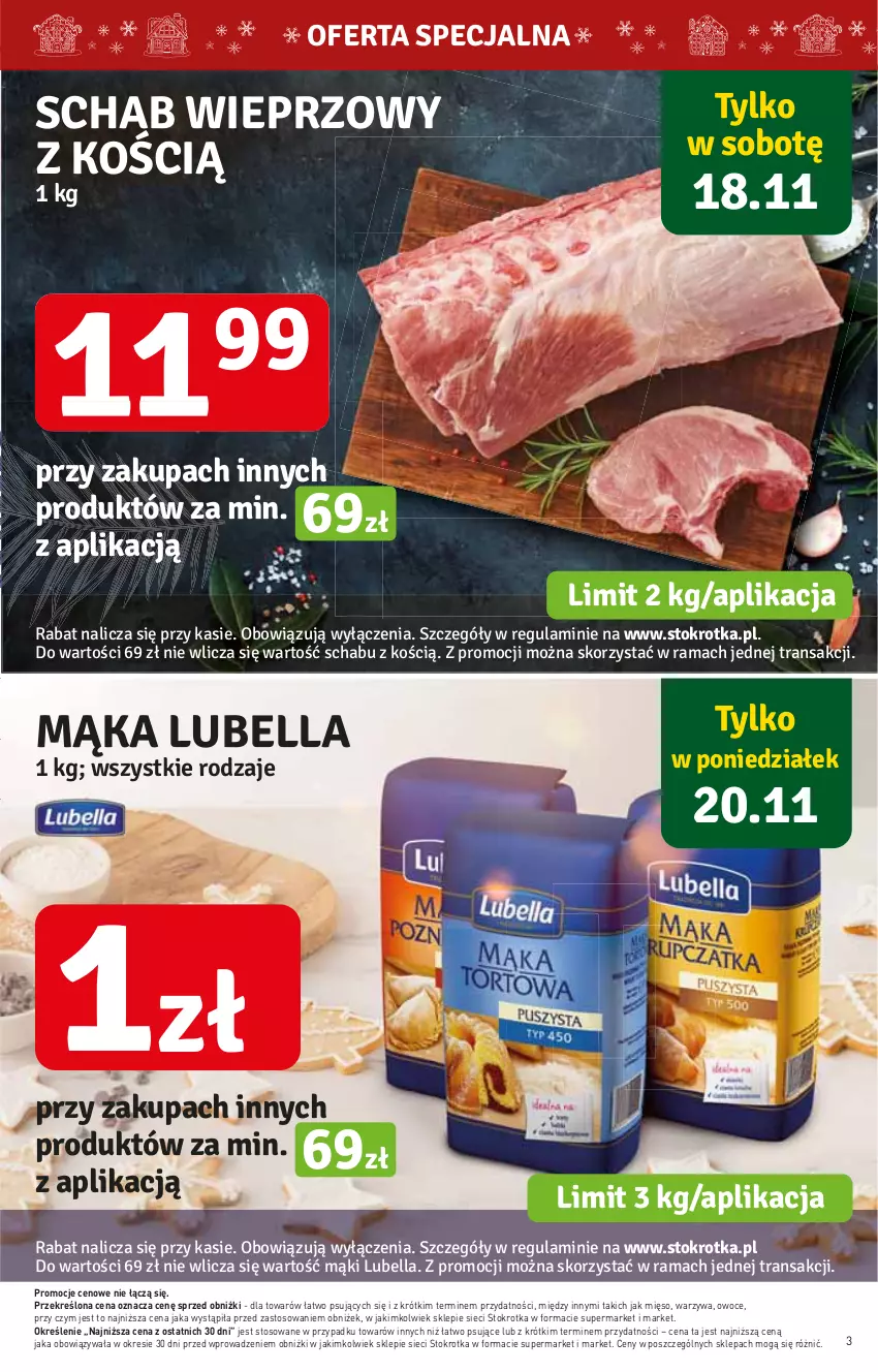 Gazetka promocyjna Stokrotka - Supermarket - ważna 16.11 do 22.11.2023 - strona 3 - produkty: Mięso, Owoce, Schab wieprzowy, Warzywa