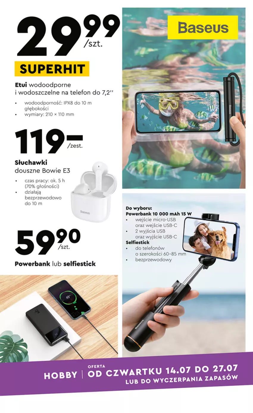 Gazetka promocyjna Biedronka - ważna 11.07 do 27.07.2022 - strona 23 - produkty: Hobby, Por, Powerbank, Słuchawki, Telefon