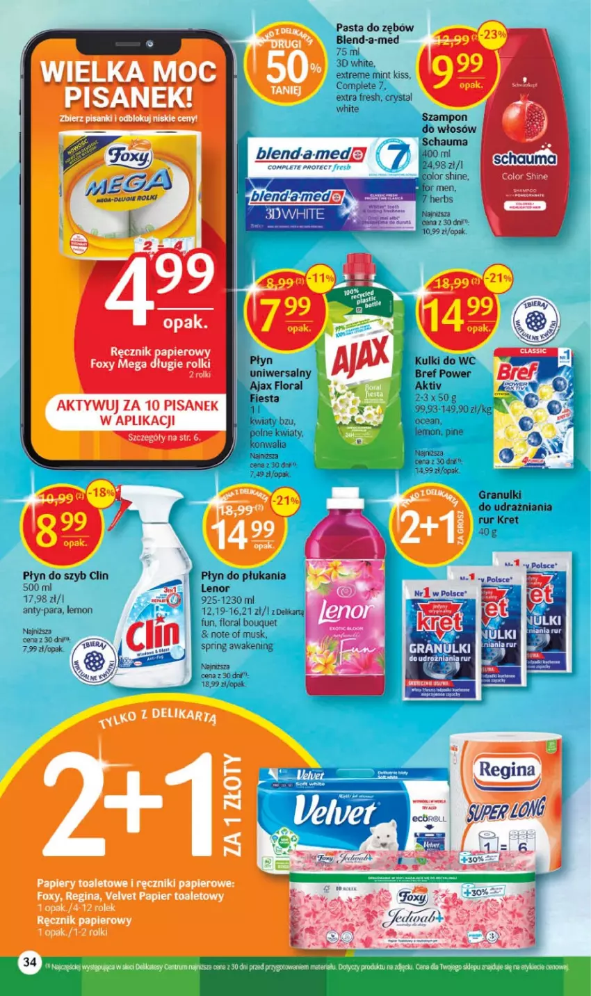 Gazetka promocyjna Delikatesy Centrum - Gazetka DC13 - ważna 30.03 do 08.04.2023 - strona 34 - produkty: Ajax, Blend-a-Med, Clin, Flora, Foxy, Lenor, Mus, Oral B, Papier, Pasta do zębów, Płyn do płukania, Płyn do szyb, Ręcznik, Rolki, Sanki