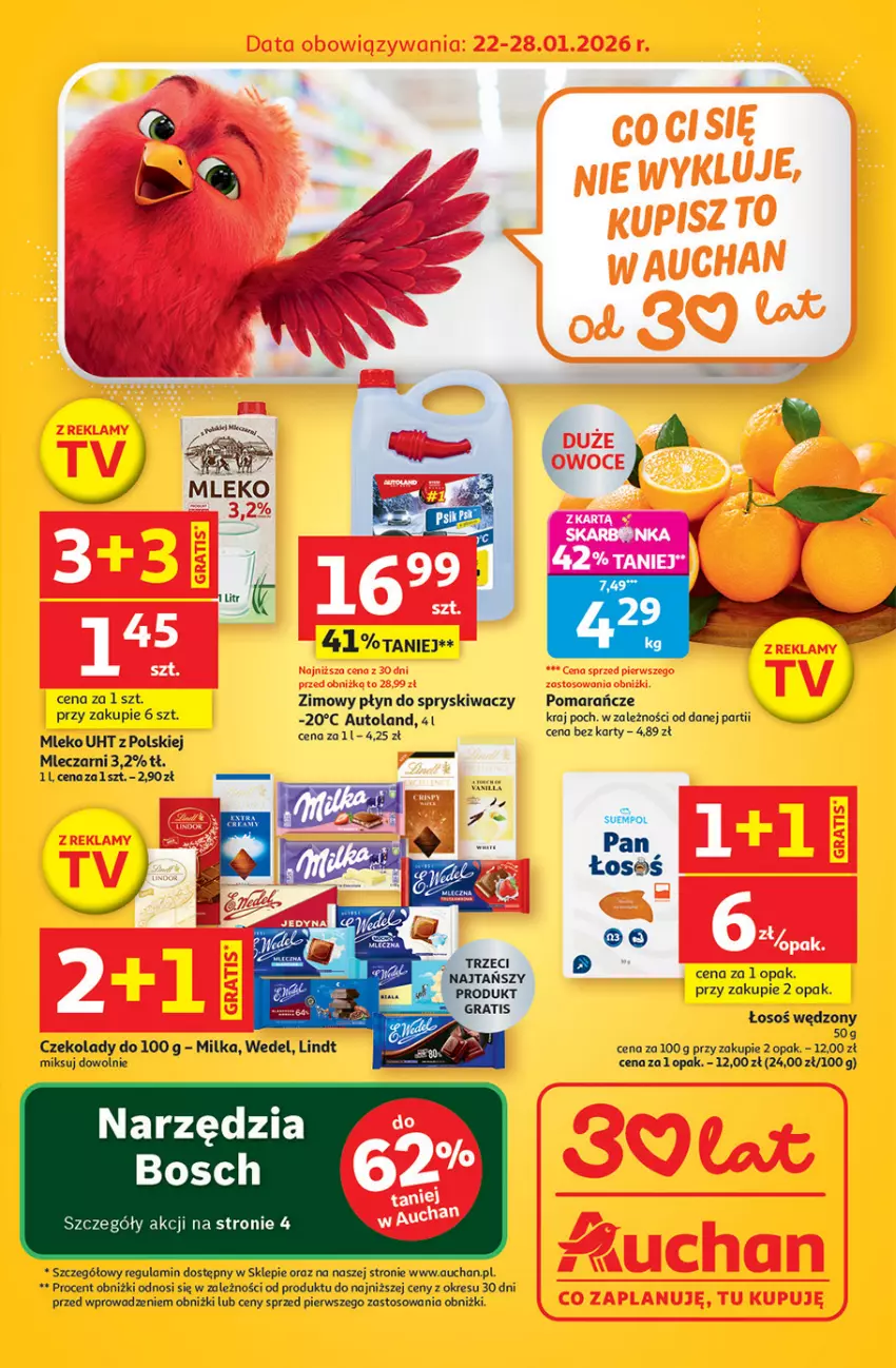 Gazetka promocyjna Auchan - 30 Lat Auchan Supermarket Franczyza - ważna 22.01 do 28.01.2026 - strona 1 - produkty: Lindt, Milka, Mleko