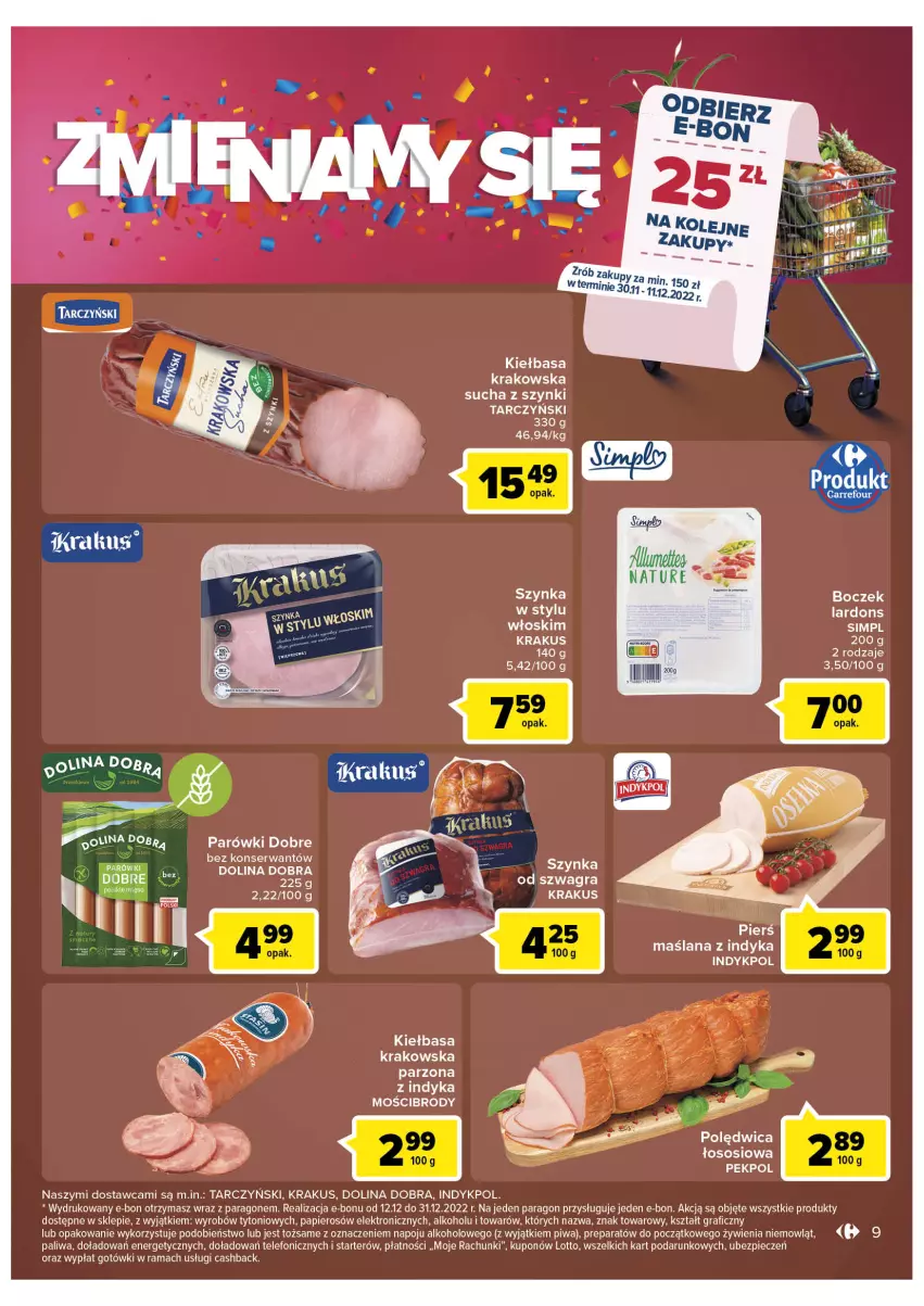 Gazetka promocyjna Carrefour - Gazetka Wielkie otwarcie w Dębicy - ważna 30.11 do 05.12.2022 - strona 11 - produkty: Boczek, Gra, Kiełbasa, Kiełbasa krakowska, Krakus, LANA, Papier, Parówki, Pekpol, Piec, Piwa, Rama, Ser, Szynka, Tarczyński, Telefon