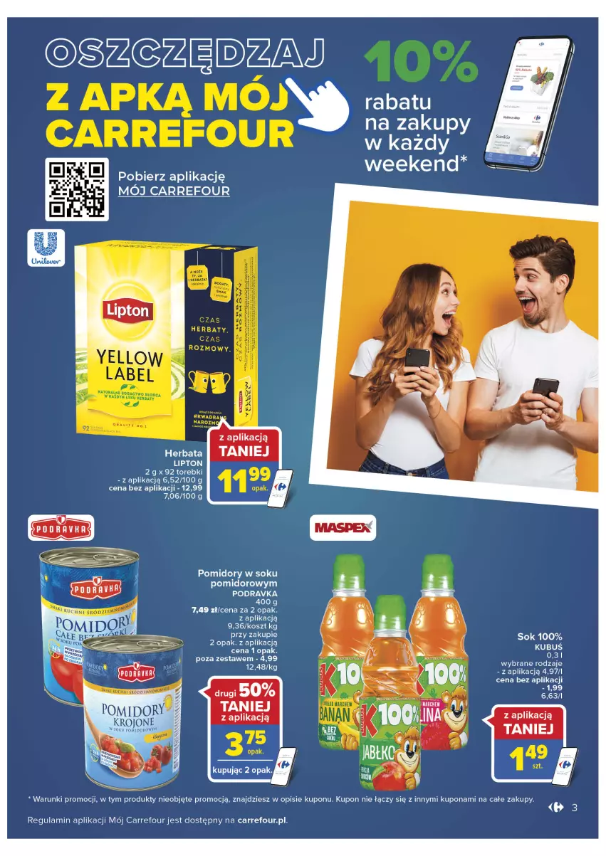 Gazetka promocyjna Carrefour - Gazetka Wielkie otwarcie w Dębicy - ważna 30.11 do 05.12.2022 - strona 5 - produkty: Herbata, Kosz, Lipton, Podravka, Pomidory, Sok