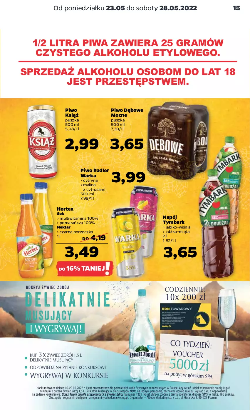 Gazetka promocyjna Netto - Gazetka spożywcza 23.05-28.05 - ważna 23.05 do 28.05.2022 - strona 15 - produkty: Gra, Hortex, Mięta, Napój, Nektar, Piwa, Piwo, Por, Radler, Sok, Tymbark, Warka